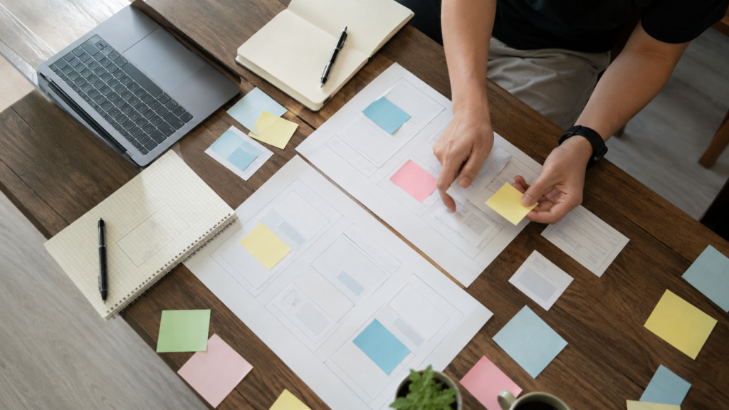 Sesión de diseño UX en mesa creativa